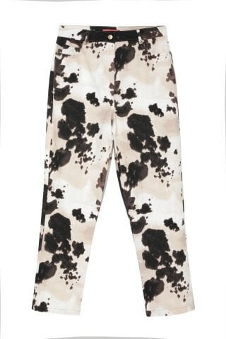Quzu İnek Desenli İnce Kot Kumaş Pantolon