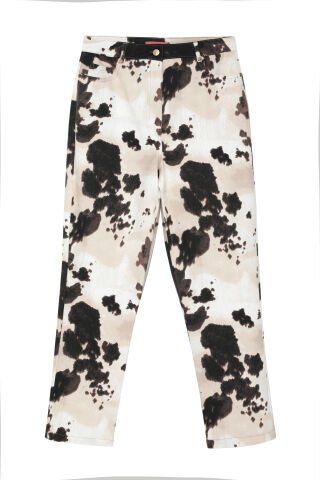 Quzu İnek Desenli İnce Kot Kumaş Pantolon