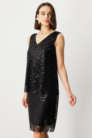 Ekol Ön Arka V Yaka Pullu Bluz Siyah