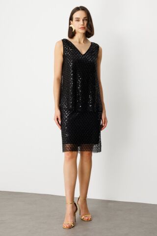 Ekol Ön Arka V Yaka Pullu Bluz Siyah