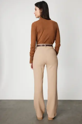 On Beli Kemerli İspanyol Paça Pantolon camel - M
