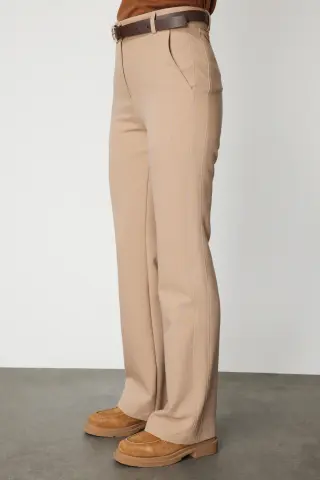 On Beli Kemerli İspanyol Paça Pantolon camel - M
