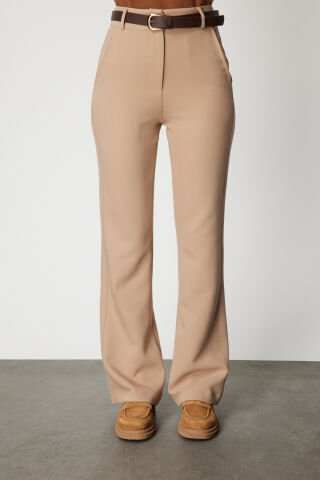 On Beli Kemerli İspanyol Paça Pantolon camel - L