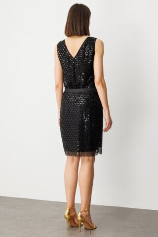 Ekol Pullu Boncuklu Mini Etek Siyah