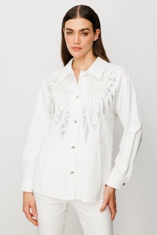 Ekol Çizgili Kot Ceket Ekru