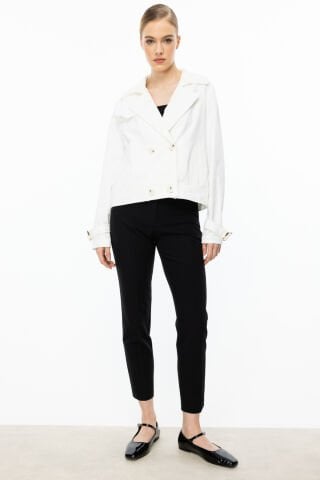 Ekol Kruvaze Kısa Kot Ceket Ekru