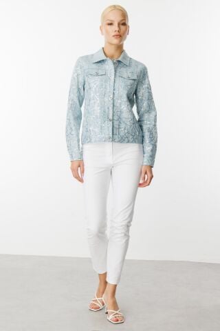 Ekol Pul İşlemeli Kot Ceket Blue