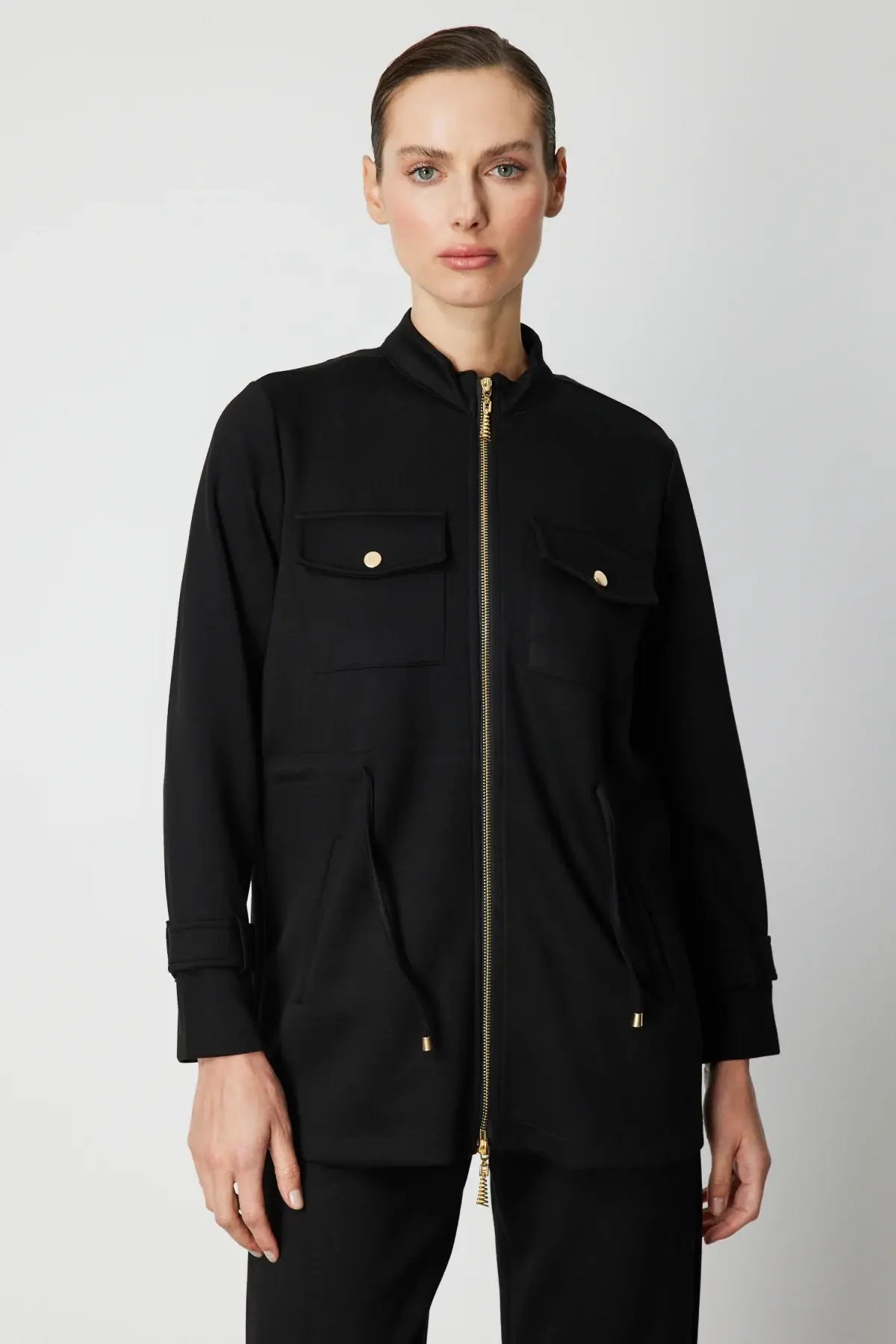 On Beli İpli Apoletli Ceket Siyah