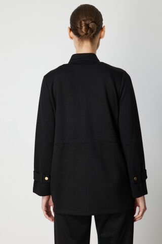 On Beli İpli Apoletli Ceket Siyah