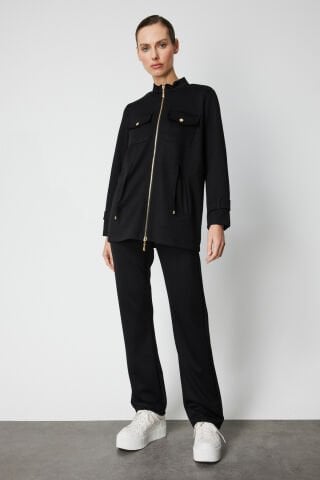On Beli İpli Apoletli Ceket Siyah