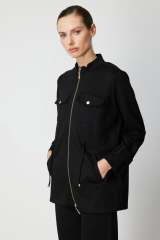 On Beli İpli Apoletli Ceket Siyah