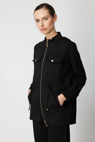 On Beli İpli Apoletli Ceket Siyah