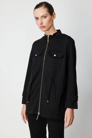 On Beli İpli Apoletli Ceket Siyah