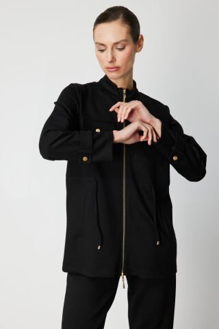 On Beli İpli Apoletli Ceket Siyah