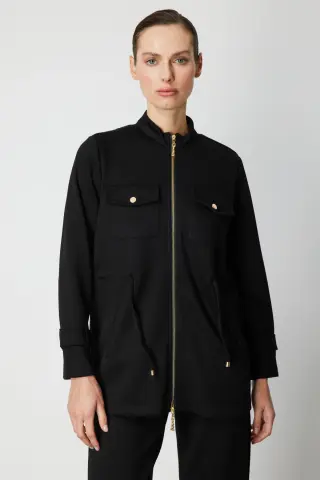 On Beli İpli Apoletli Ceket Siyah