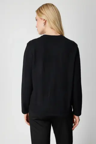 ON TAŞLI DESENLİ TRİKO HIRKA SİYAH