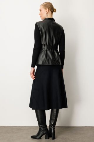 Ekol Beli Kemerli Deri Yelek Siyah