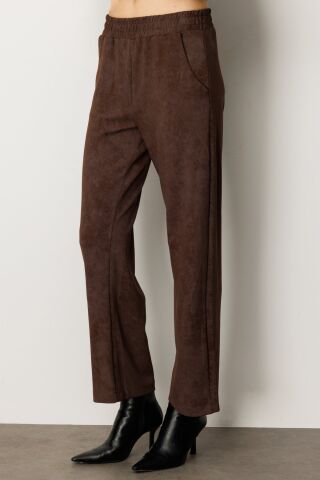 On Kahve Batik Desenli Önü Düğmeli Ceket & Beli Lastikli Pantolon Takım