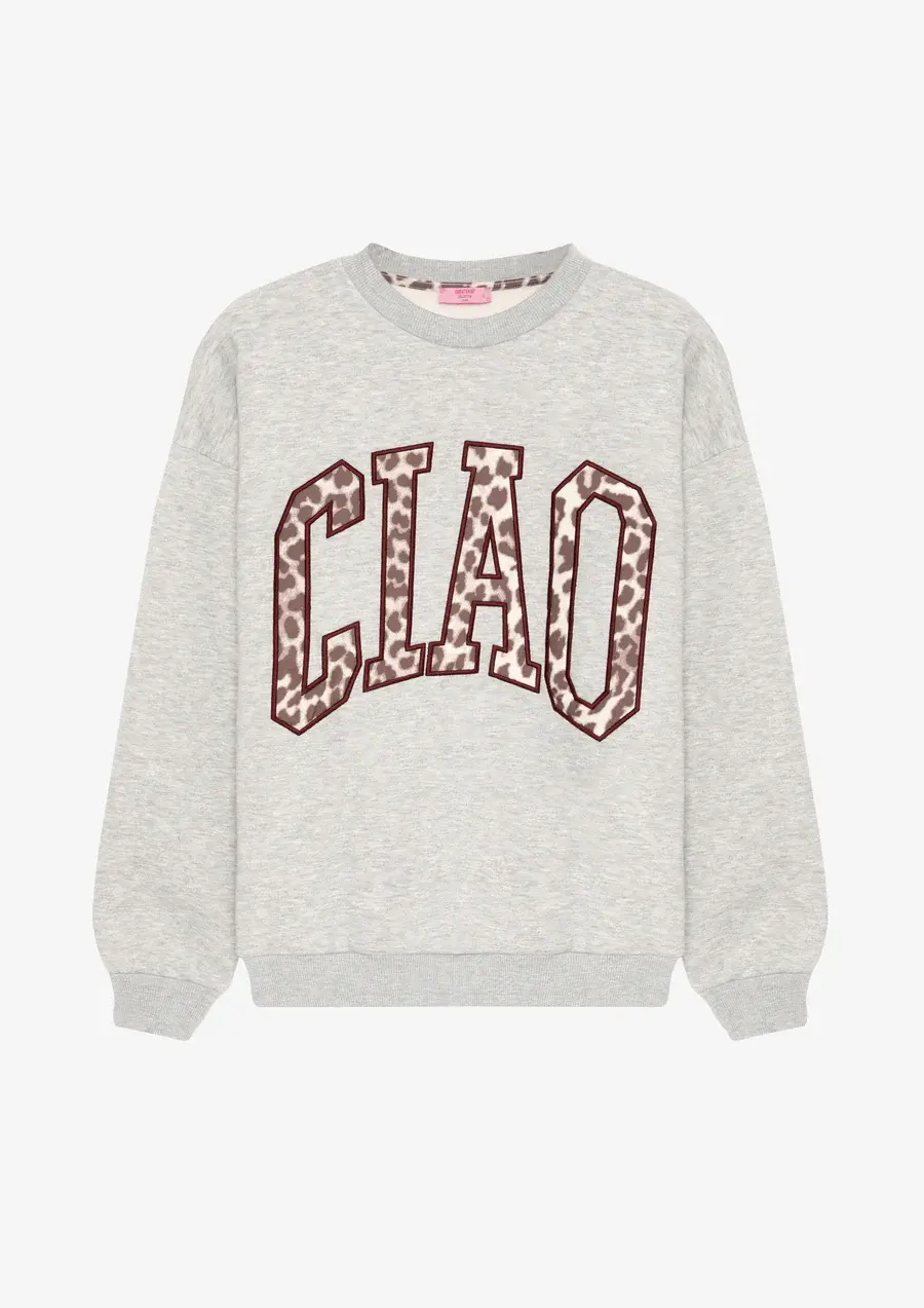 Leopar Desenli Yazı Baskılı Oversize Sweatshirt Grimelanj