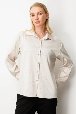 Ekol Taşlı Saten Gömlek İnci