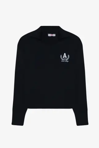 Arma Nakışlı Gömlek Yaka Triko Kazak Lacivert