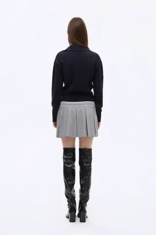 Arma Nakışlı Gömlek Yaka Triko Kazak Lacivert