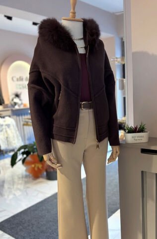 On Fashion Kürk Kapüşonlu Fermuar Detaylı Hırka S - KAHVERENGİ
