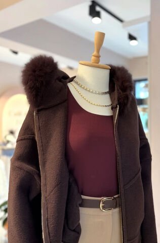 On Fashion Kürk Kapüşonlu Fermuar Detaylı Hırka L - KAHVERENGİ