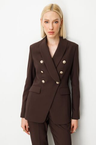 Ekol Kruvaze Yaka Kapak Cepli Ceket                     Kahve