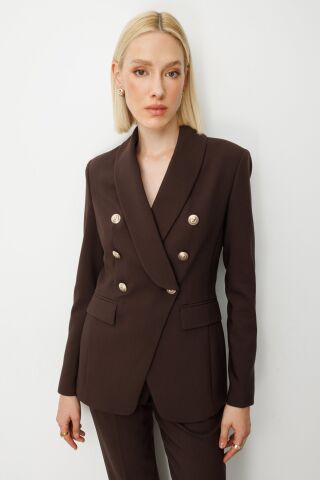 Ekol Kruvaze Yaka Kapak Cepli Ceket                     Kahve