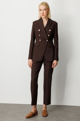 Ekol Kruvaze Yaka Kapak Cepli Ceket                     Kahve