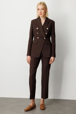 Ekol Kruvaze Yaka Kapak Cepli Ceket                     Kahve