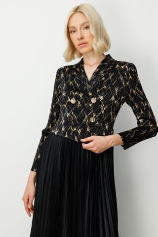 Ekol Eteği Piliseli Düğme Detaylı Elbise Siyah