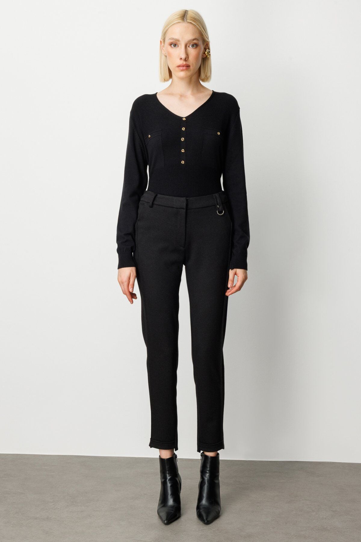 Ekol Beli Lastikli Simli Kumaş Pantolon Siyah