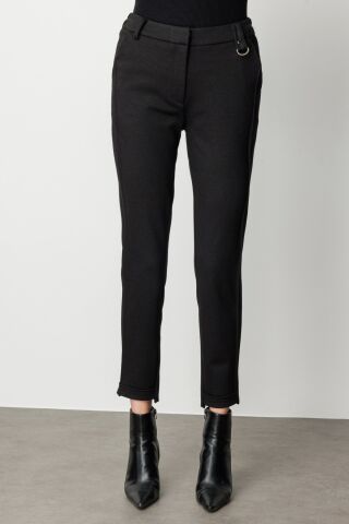 Ekol Beli Lastikli Simli Kumaş Pantolon Siyah