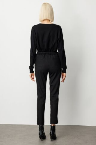 Ekol Beli Lastikli Simli Kumaş Pantolon Siyah