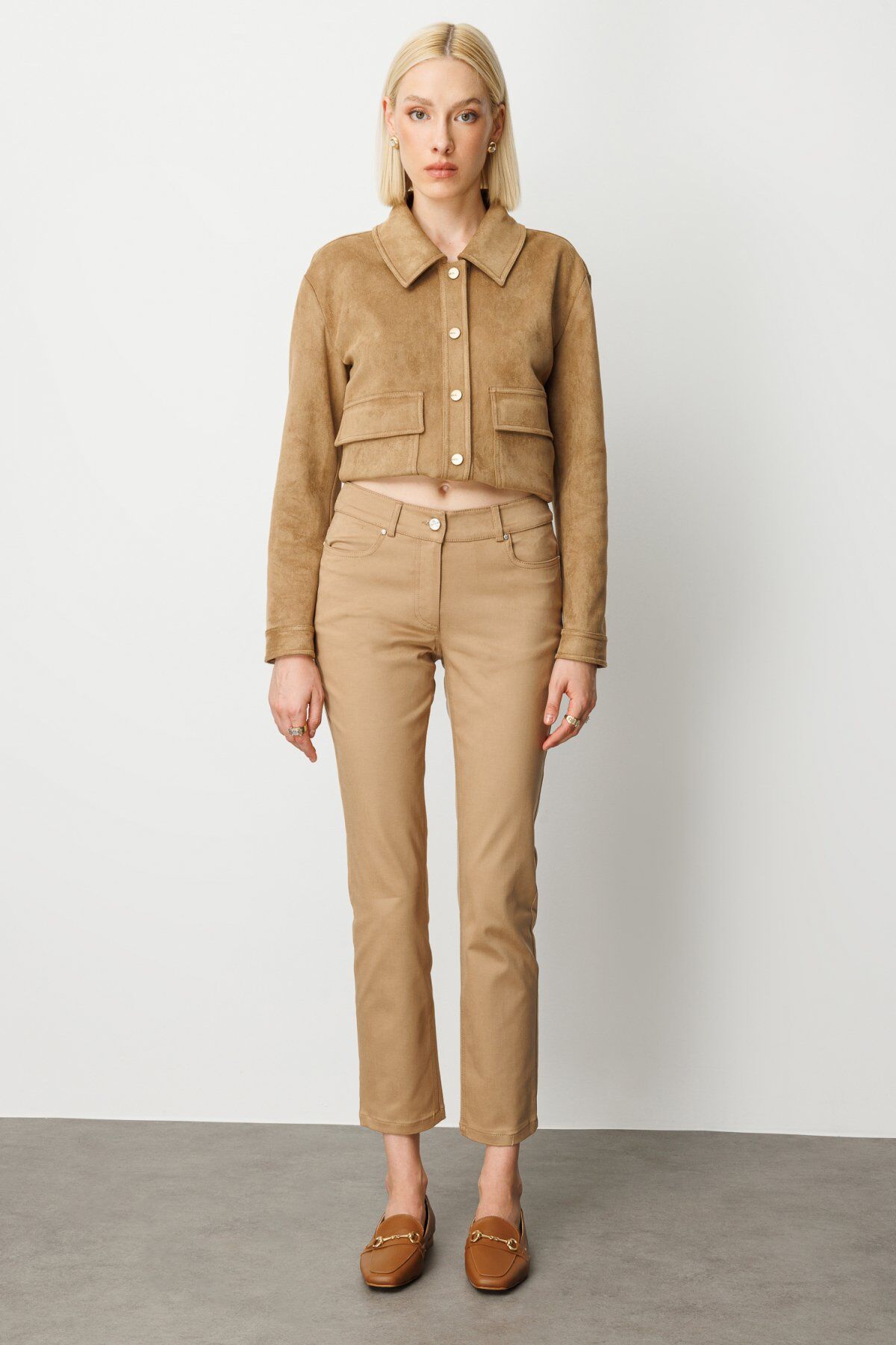 Ekol Yüksek Bel Dar Paça Pantolon Camel