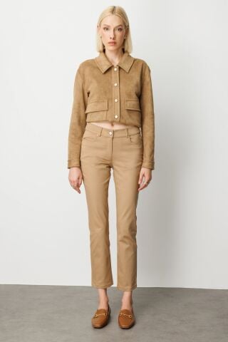 Ekol Yüksek Bel Dar Paça Pantolon Camel