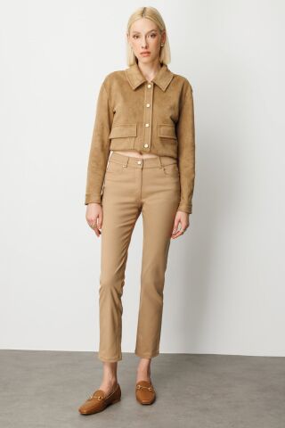 Ekol Yüksek Bel Dar Paça Pantolon Camel