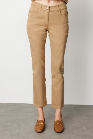Ekol Yüksek Bel Dar Paça Pantolon Camel
