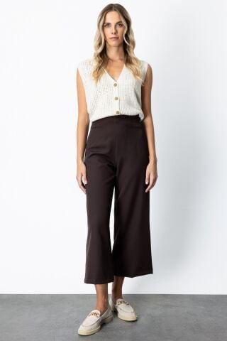 On Dikiş Detaylı Palazzo Pantolon Kahve