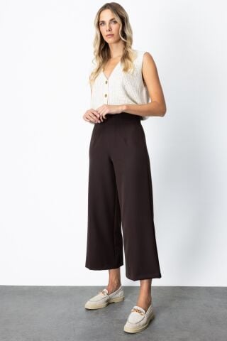 On Dikiş Detaylı Palazzo Pantolon Kahve