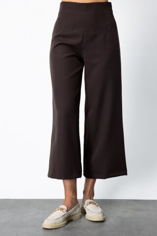 On Dikiş Detaylı Palazzo Pantolon Kahve