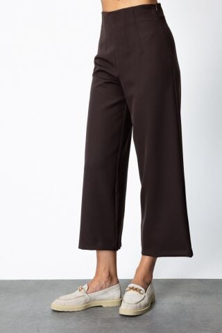 On Dikiş Detaylı Palazzo Pantolon Kahve