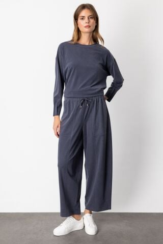 On Yan Cepli Bol Paça Eşofman Altı Lacivert