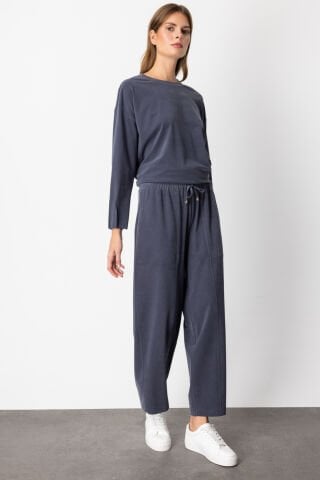 On Yan Cepli Bol Paça Eşofman Altı Lacivert