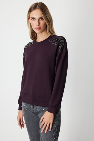 On Omuzları İncili Sweat BORDO - M