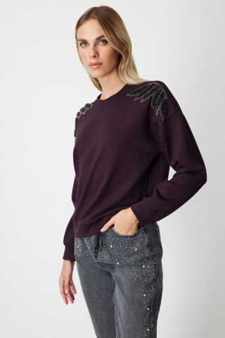 On Omuzları İncili Sweat BORDO - M
