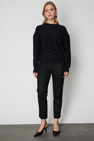 On Simli Kumaş Sıfır Yaka Triko Kazak