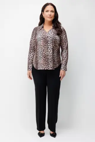 Ekol Leopar Desenli Polo Yaka Gömlek Leopar
